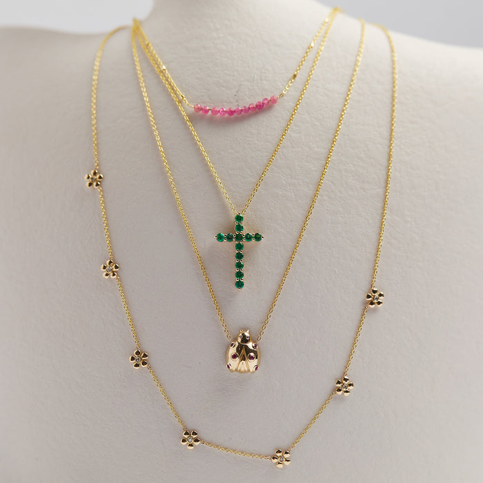 Pink Sapphire Bead Bar Necklace