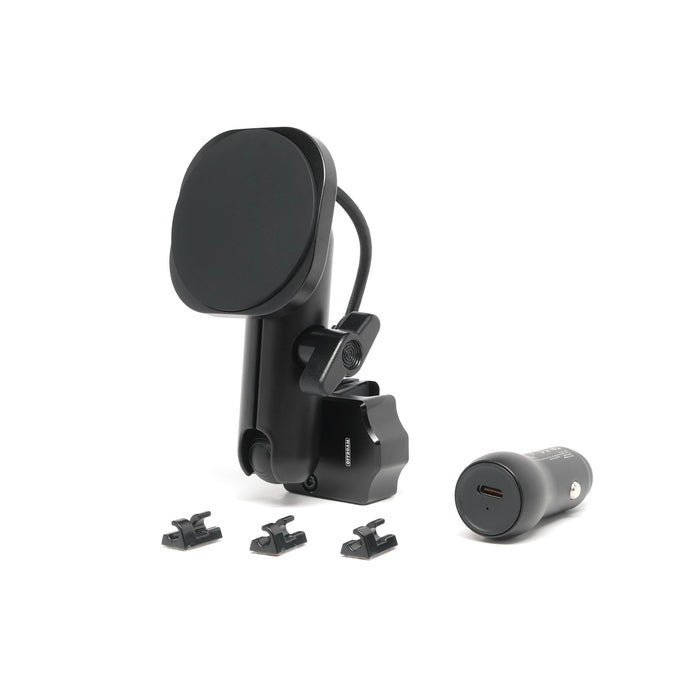 Image of Offroam MagSafe-compatible Phone Mount for RAM ProMaster 2022-2026. This premium phone mount installs easily without drilling or glue. High force magnets hold phone on any trail, road, or track. Perfect placement without blocking screens, driver view, or air flow. Fully adjustable positioning.