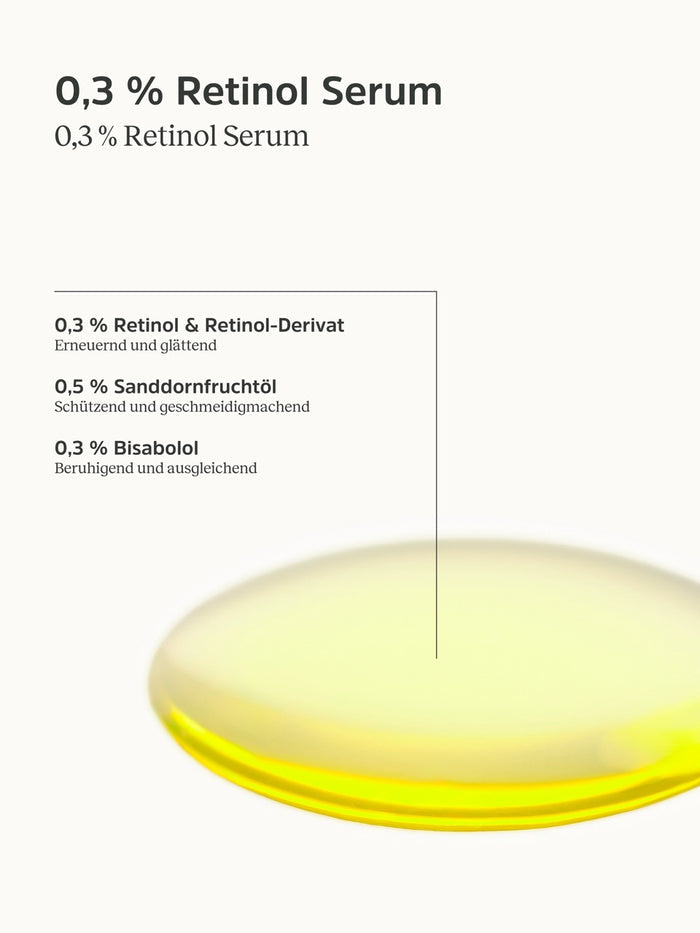 Inhaltsstoffe und Konsistenz des 0,3 % Retinol Serums von nkm