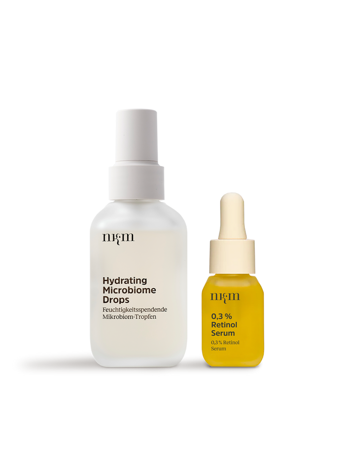 Set von nkm bestehend aus Hydrating Microbiome Drops und 0,3% Retinol Serum