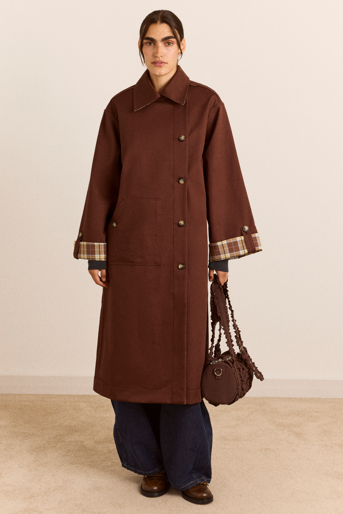 Reversible Longline Jerry Trench - Chocolate