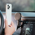 Image of Offroam MagSafe-compatible Phone Mount installed securely in Rivian R1T | R1S 2022-2026. This premium phone mount installs easily without drilling or glue. High force magnets hold phone on any trail, road, or track. Perfect placement without blocking screens, driver view, or air flow. Fully adjustable positioning.