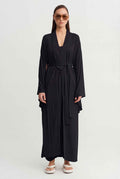 Siyah Bağlamalı Uzun Kimono-Y265015039
