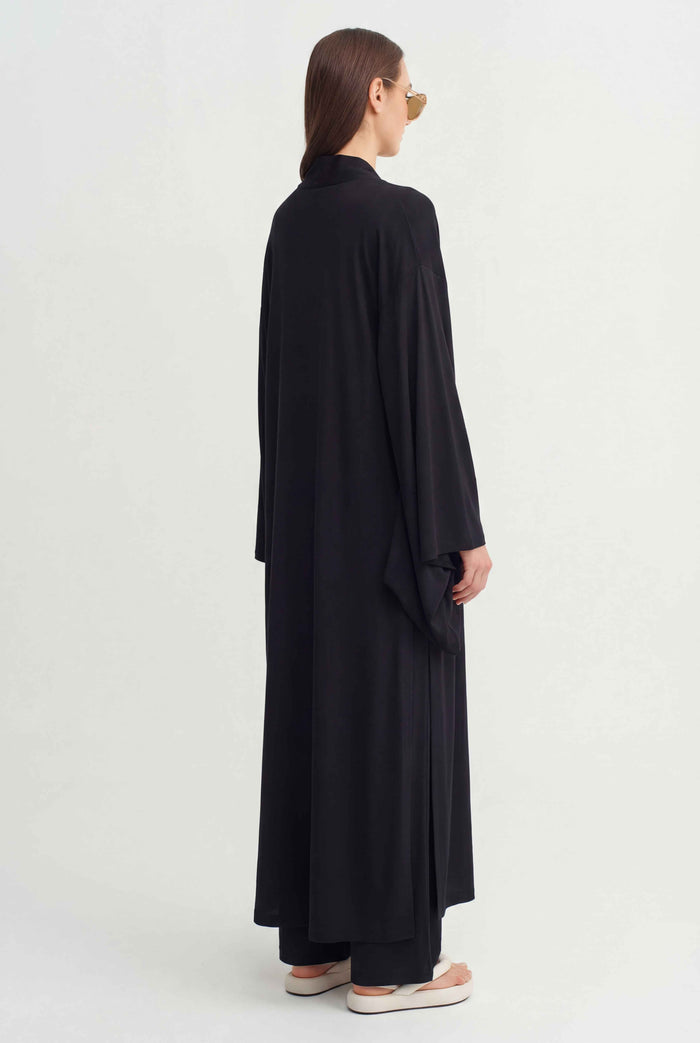 Siyah Bağlamalı Uzun Kimono-Y265015039
