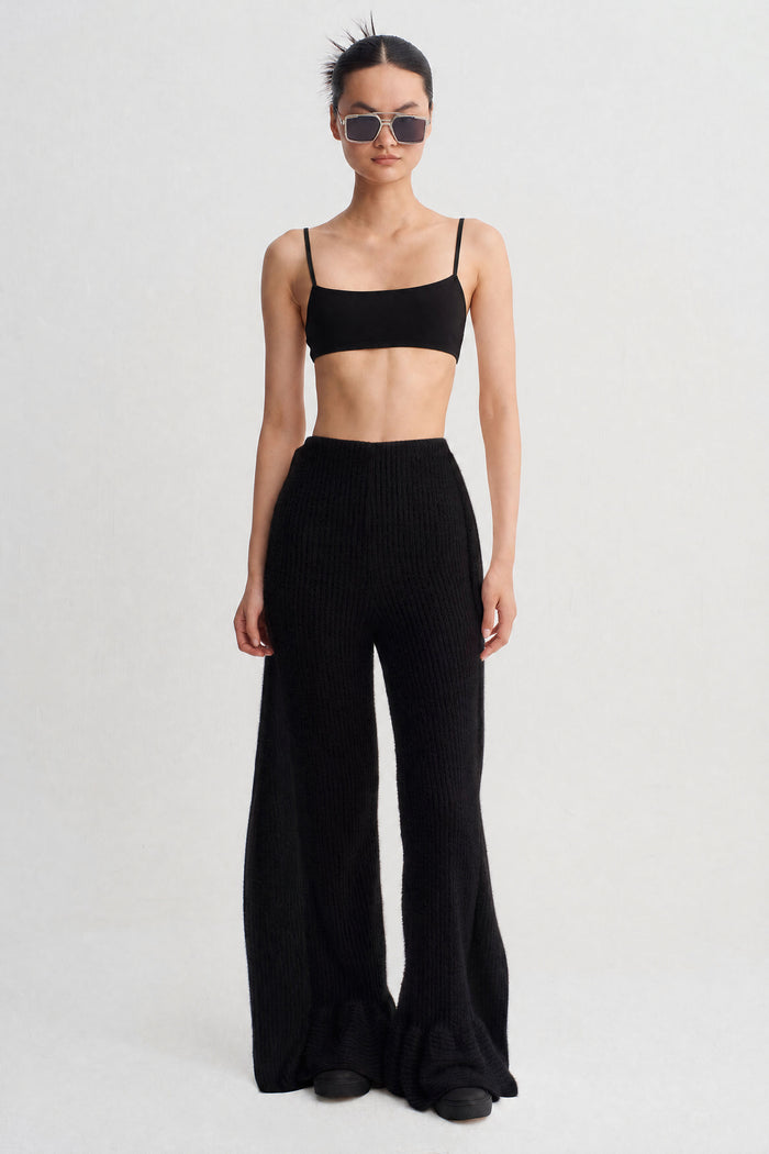 Siyah Geniş Paça Triko Pantolon-K263013064