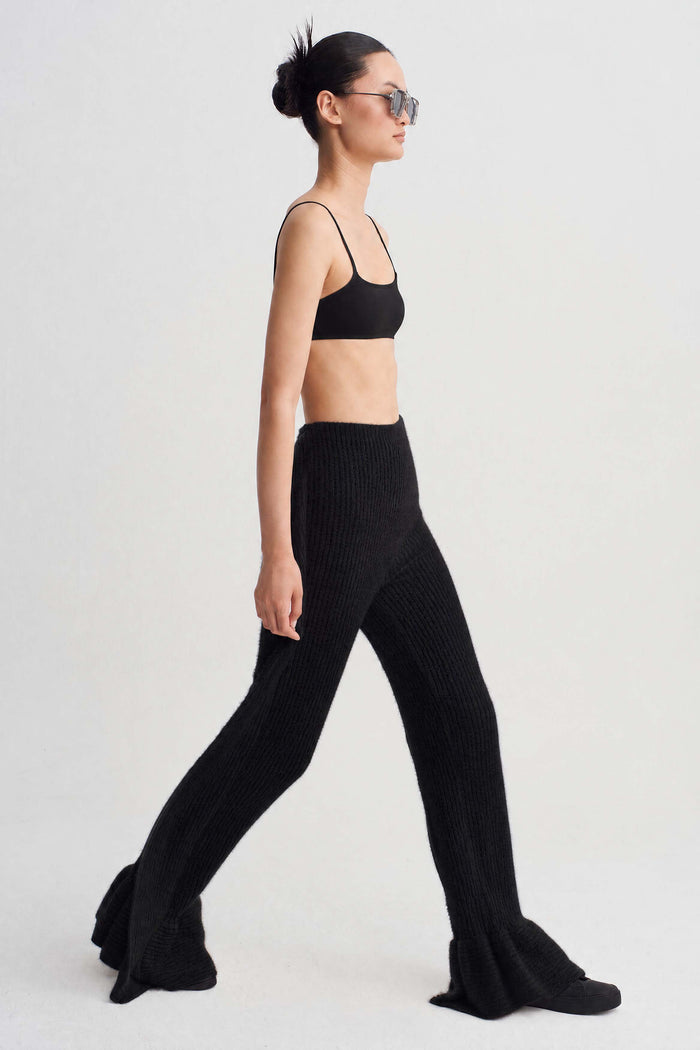 Siyah Geniş Paça Triko Pantolon-K263013064