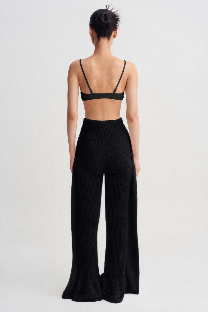 Siyah Geniş Paça Triko Pantolon-K263013064