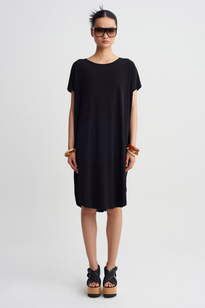 Siyah Jarse Midi Elbise-Y264014134