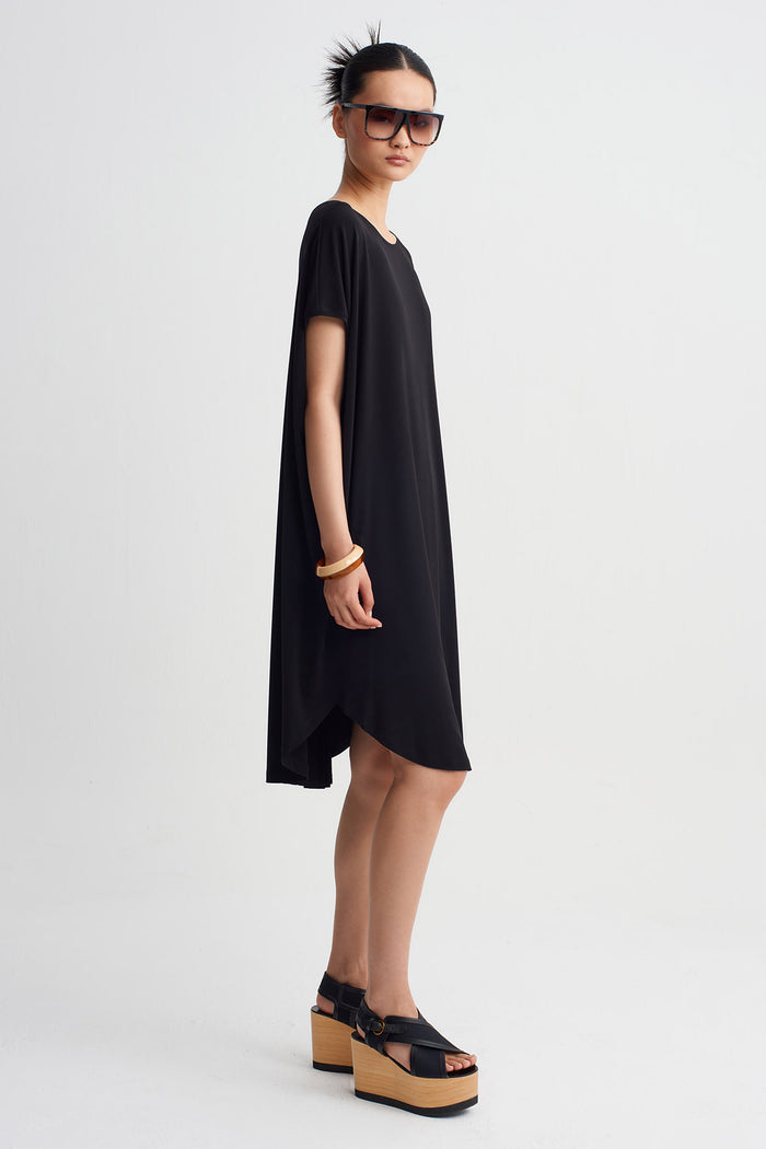 Siyah Jarse Midi Elbise-Y264014134
