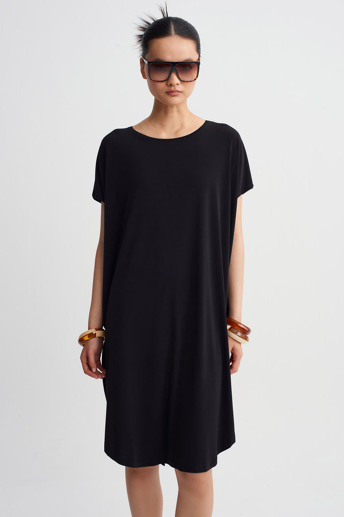 Siyah Jarse Midi Elbise-Y264014134