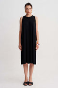 Siyah Jarse Plise Midi Elbise-Y264014127
