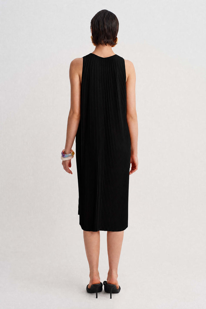 Siyah Jarse Plise Midi Elbise-Y264014127