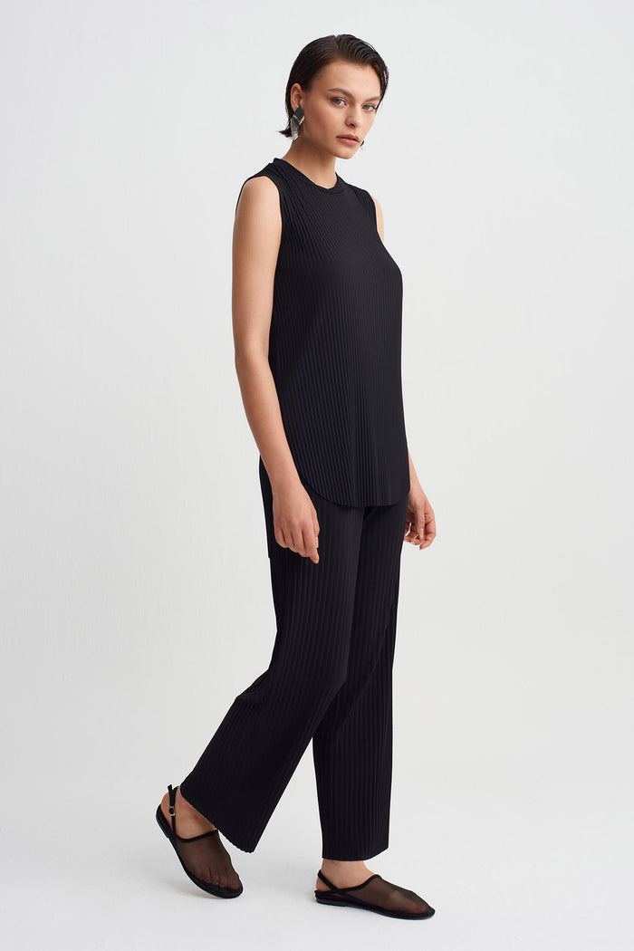 Siyah Jarse Plise T-Shirt-Y261011133