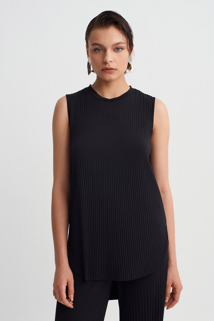 Siyah Jarse Plise T-Shirt-Y261011133