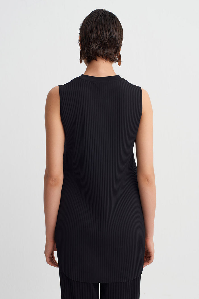 Siyah Jarse Plise T-Shirt-Y261011133