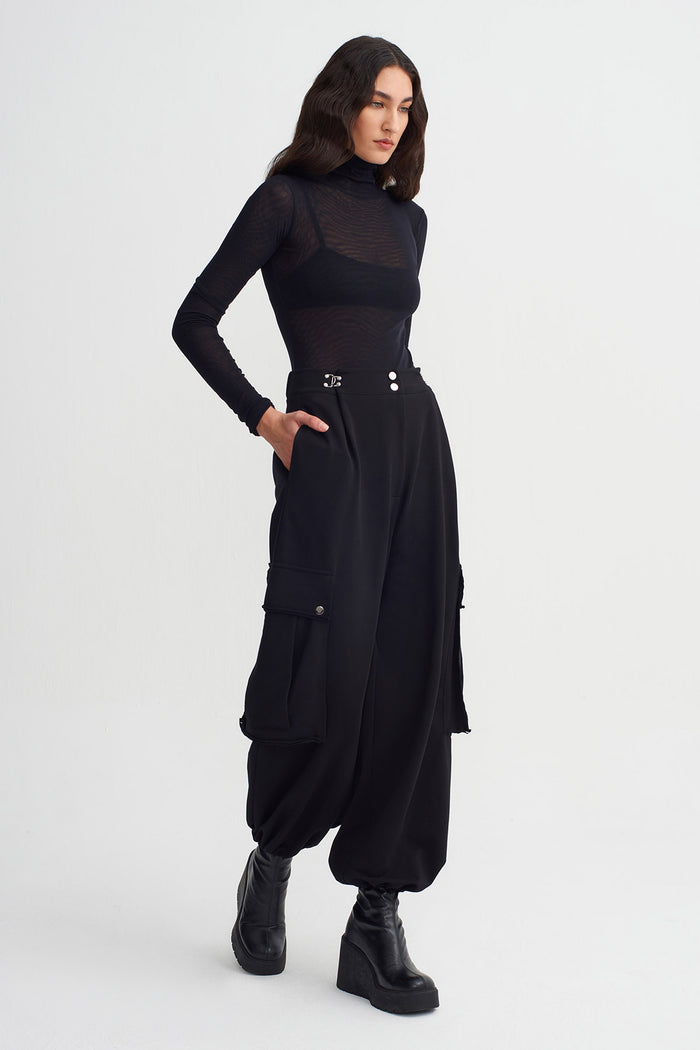 Siyah Metal Tokalı Kargo Pantolon-K263013021