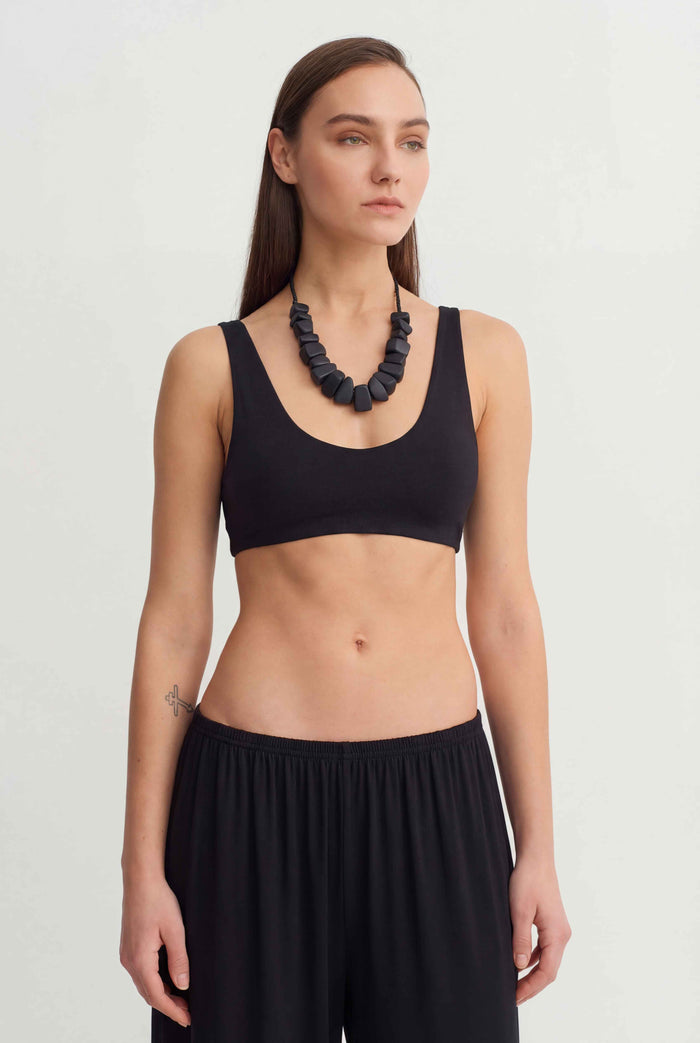 Siyah Minimal Bralet Crop Top-Y261011069