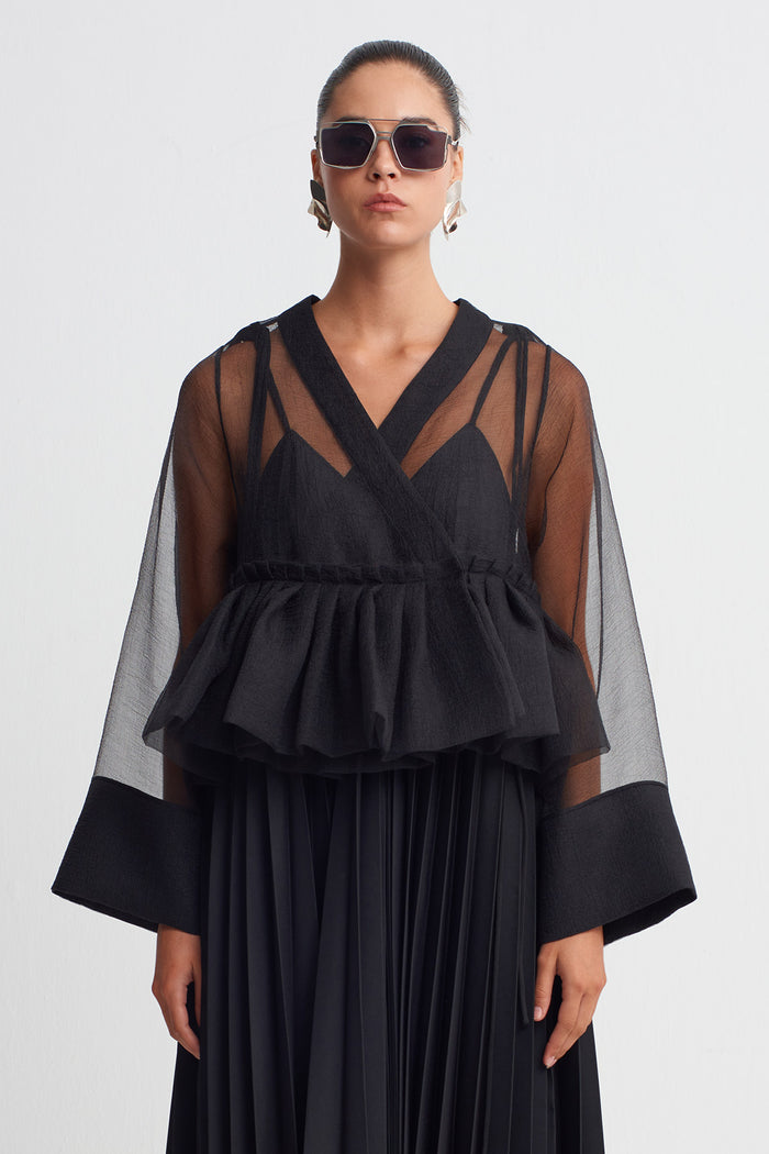 Siyah Organze Peplum Bluz-K261011032