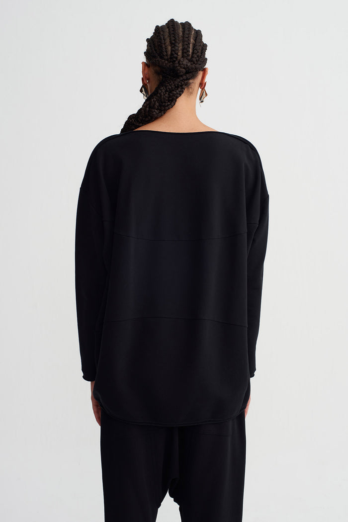 Siyah Oversize Düşük Omuz Sweatshirt-K261011023
