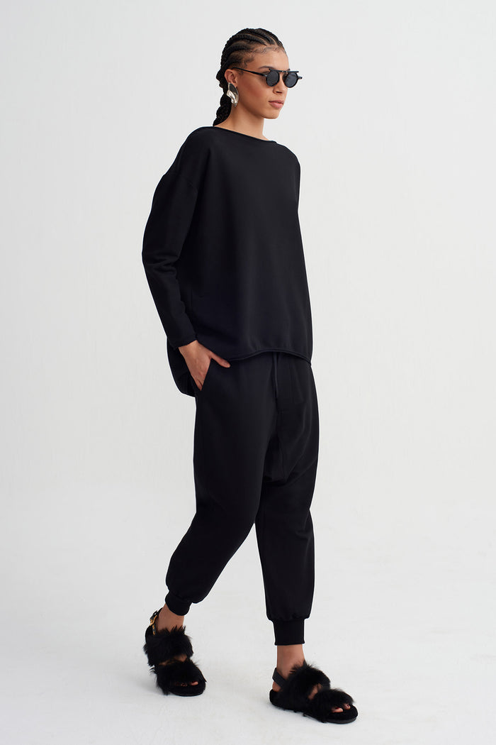 Siyah Oversize Düşük Omuz Sweatshirt-K261011023