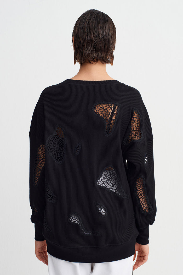 Siyah Pencere Detaylı Sweatshirt-Y261011121