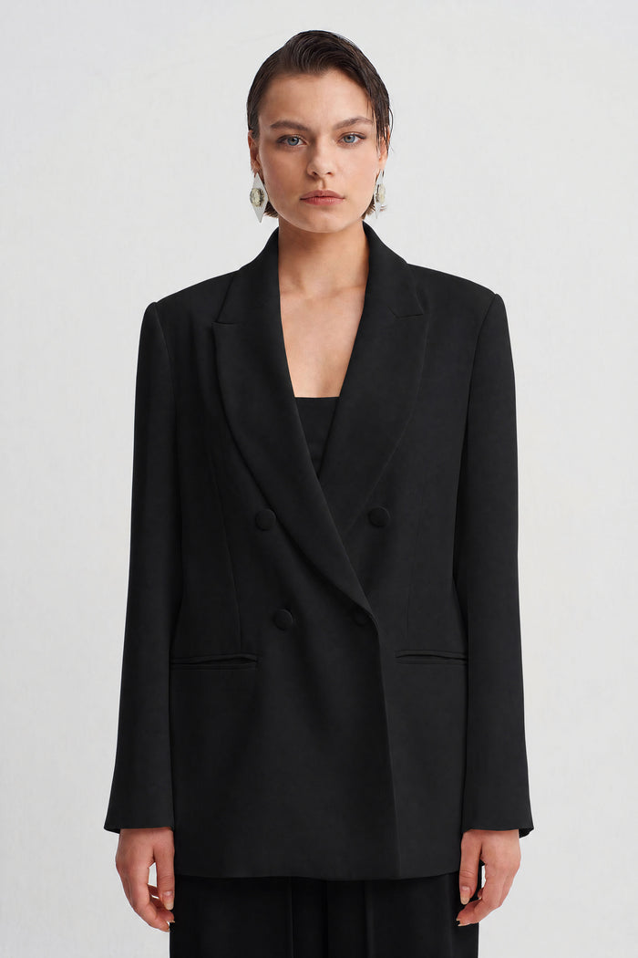 Siyah Şal Yaka Blazer Ceket-Y265015105