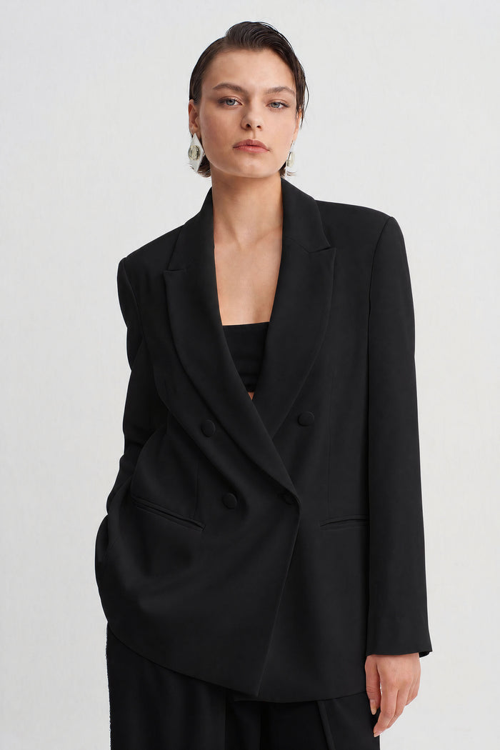 Siyah Şal Yaka Blazer Ceket-Y265015105