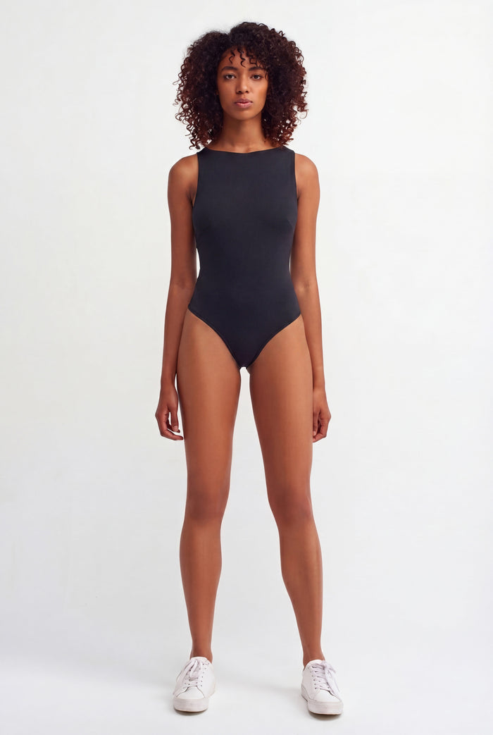 Siyah Sırt Dekolteli Jarse Body-Y261011182