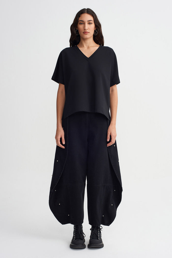 Siyah V Yaka Basic T-Shirt-K261011045