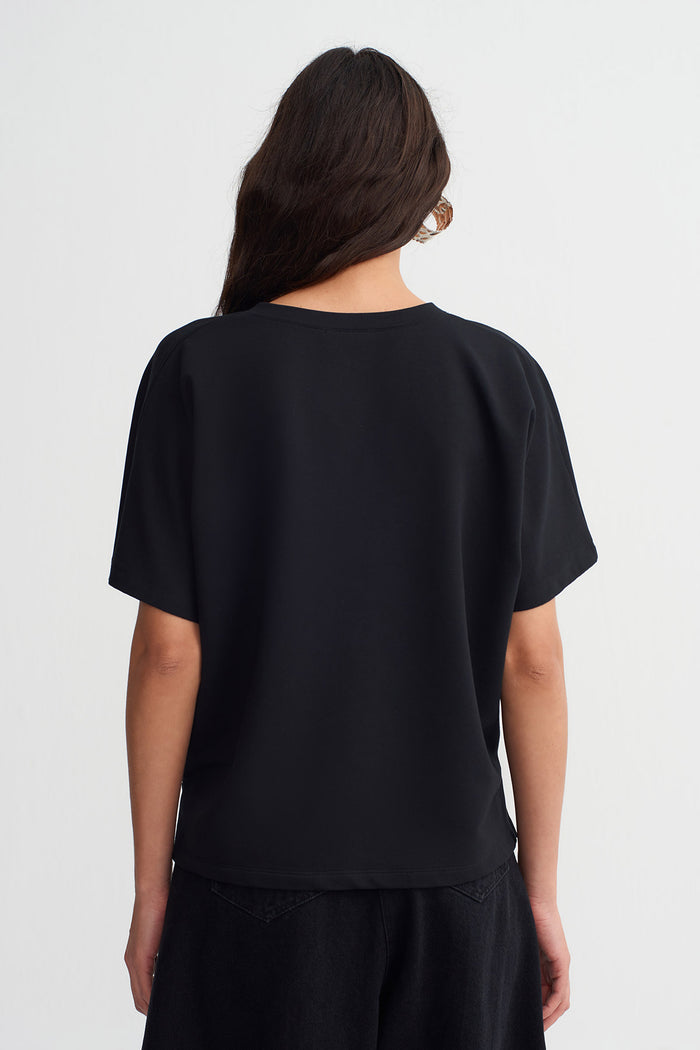 Siyah V Yaka Basic T-Shirt-K261011045