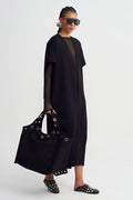 Siyah V Yaka Oversize Midi Elbise-K264014005