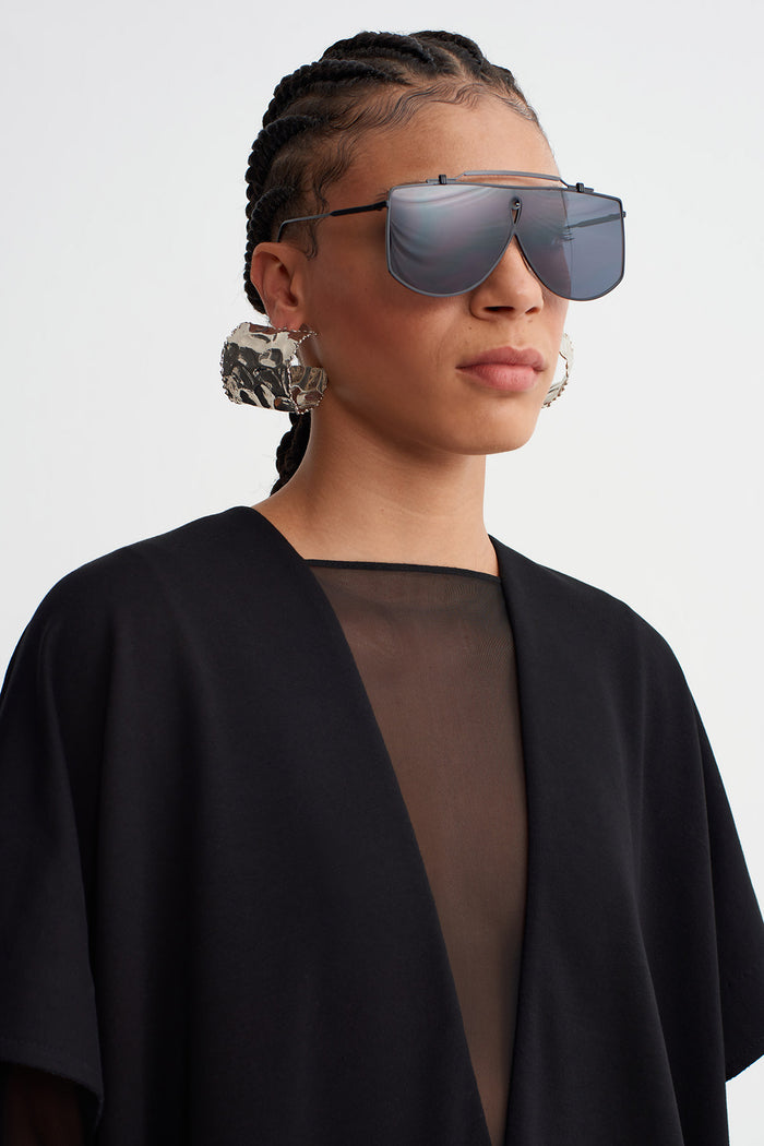 Siyah V Yaka Oversize Midi Elbise-K264014005