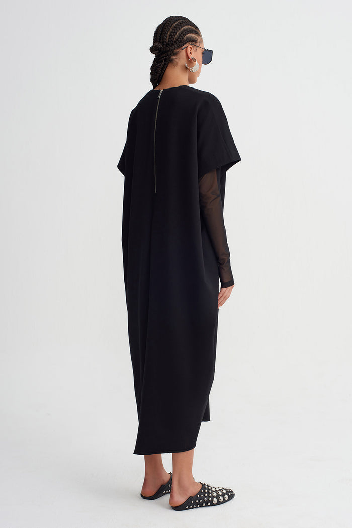 Siyah V Yaka Oversize Midi Elbise-K264014005