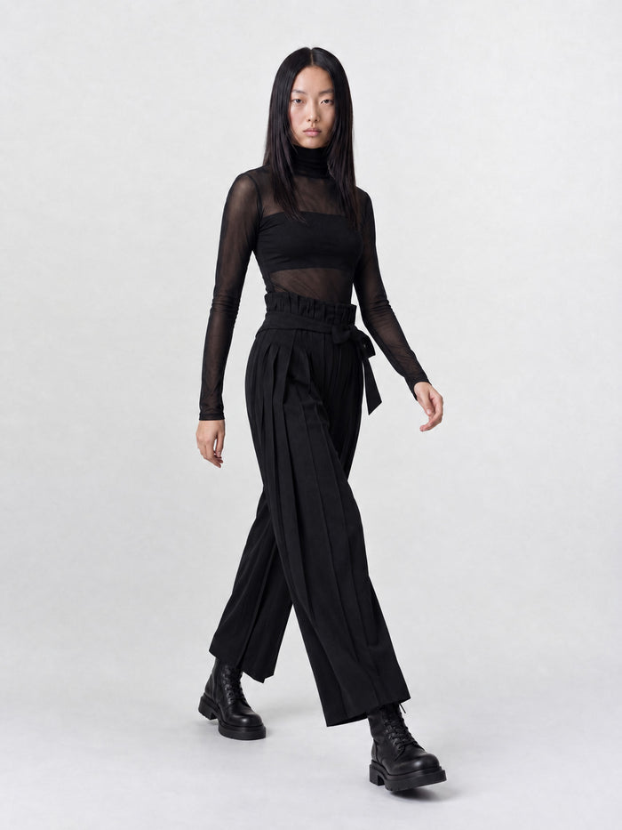 Siyah Yüksek Bel Plise Pantolon-K263013024