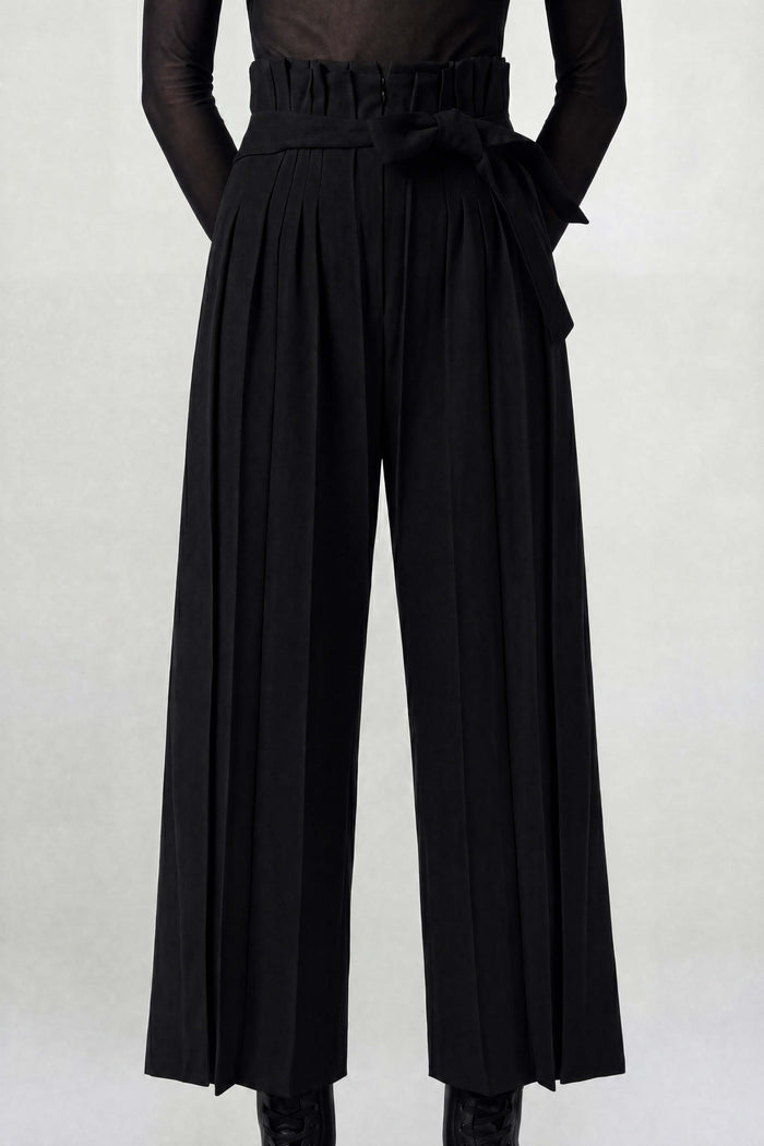 Siyah Yüksek Bel Plise Pantolon-K263013024