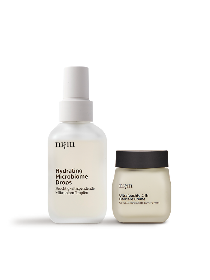Set von nkm bestehend aus Hydrating Microbiome Drops und Ultrafeuchter 24h Barriere Creme