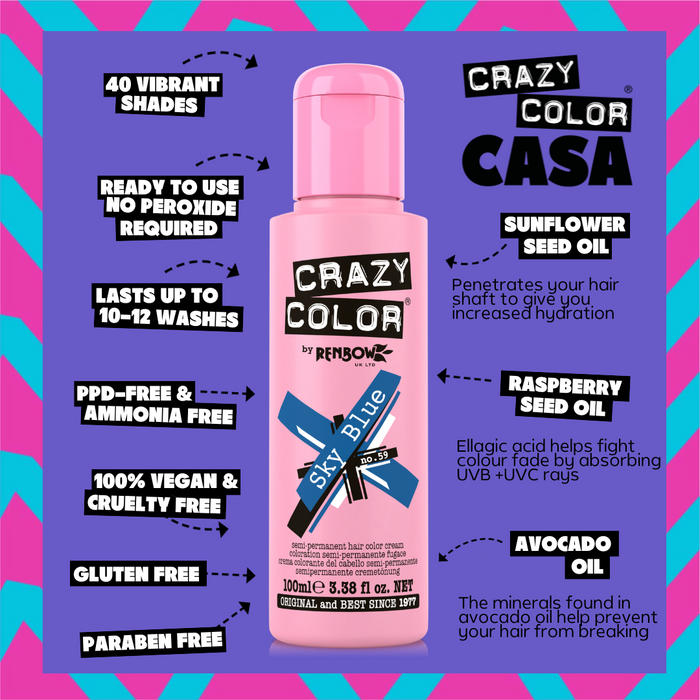 Sky Blue (Royal Blue) - Semi-Permanent Hair Dye - Crazy Color