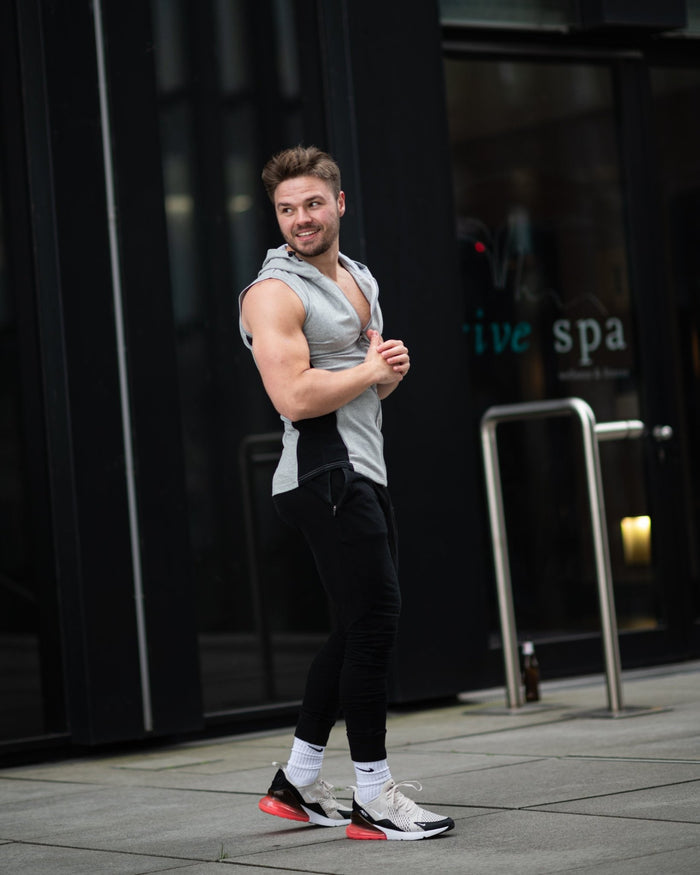 Sleeveless Hoodie (Grey-Black) - Athletic Aesthetics