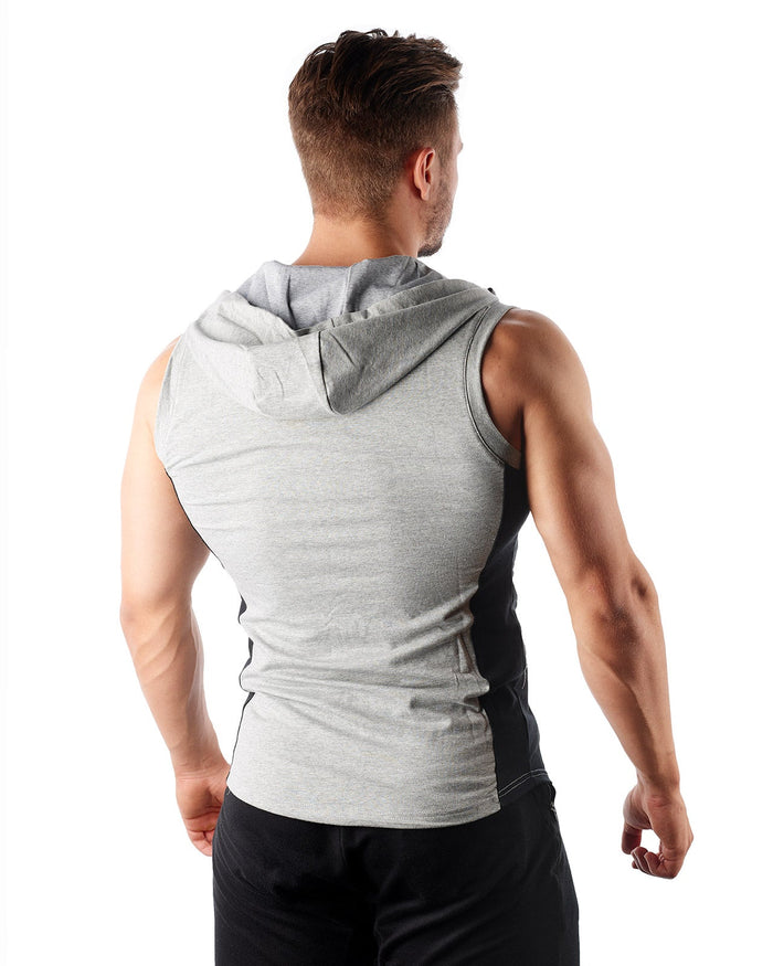Sleeveless Hoodie (Grey-Black) - Athletic Aesthetics