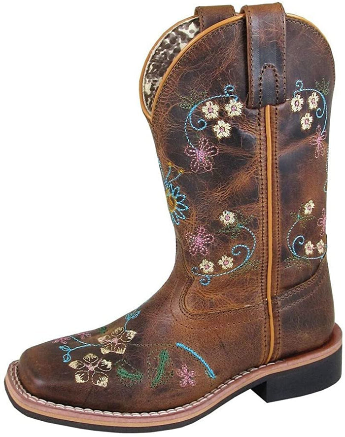 Children's Smoky Mountain Floralie Embroidered Western Cowboy Boot in Brown