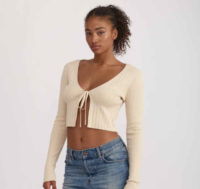 Soft Knit Rib Tie Cardigan