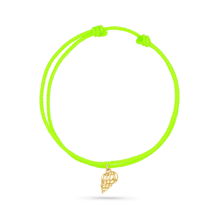 14K Yellow Gold / Tulip Seashell / Neon Green Cord