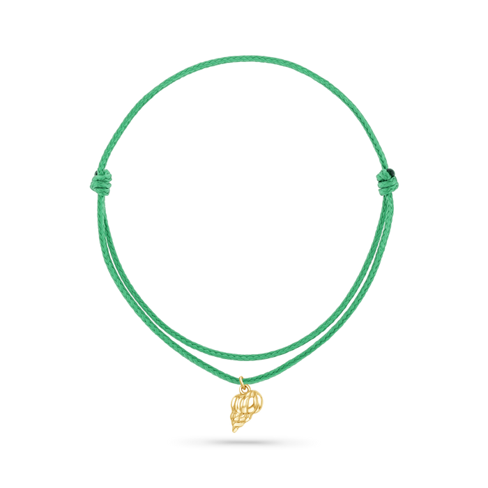 14K Yellow Gold / Tulip Seashell / Green Cord