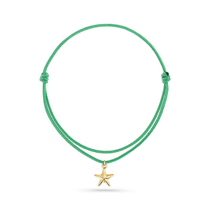 14K Yellow Gold / Star Seashell / Green Cord