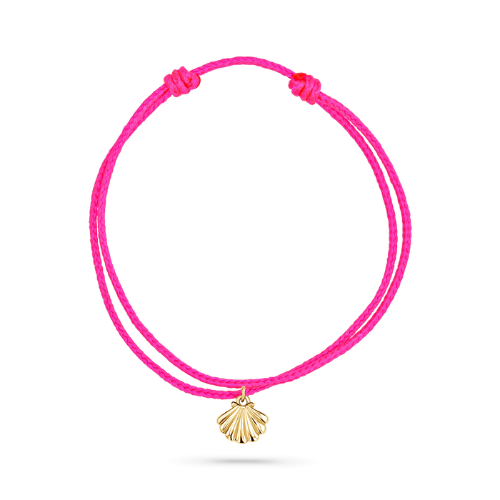 14K Yellow Gold / Scallop Seashell / Neon Pink Cord