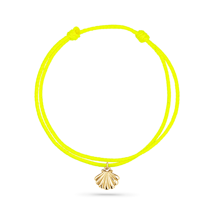 14K Yellow Gold / Scallop Seashell / Neon Yellow Cord