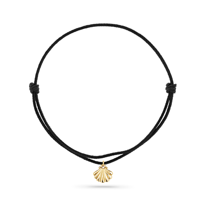 14K Yellow Gold / Scallop Seashell / Black Cord