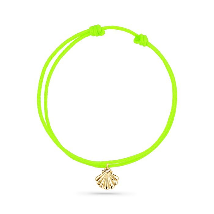 14K Yellow Gold / Scallop Seashell / Neon Green Cord