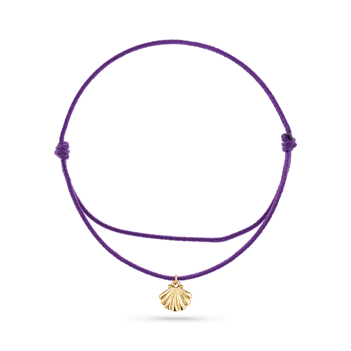 14K Yellow Gold / Scallop Seashell / Purple Cord
