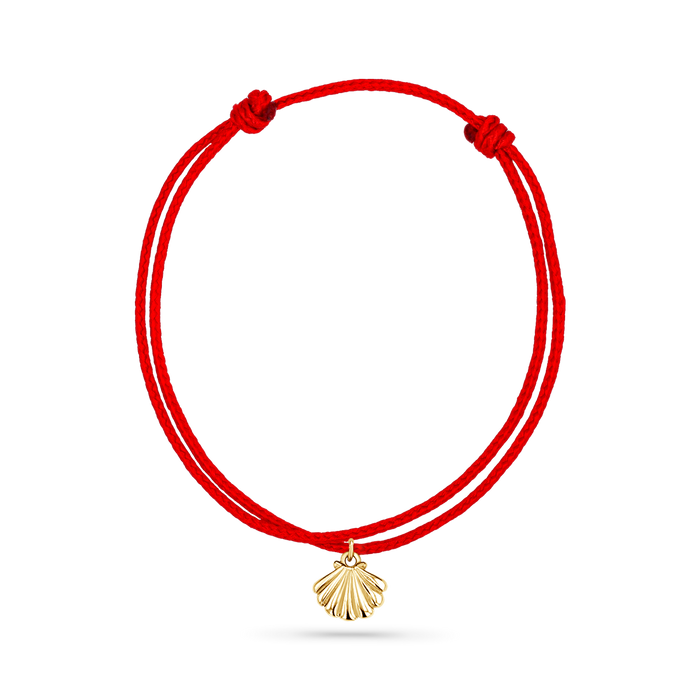 14K Yellow Gold / Scallop Seashell / Red Cord